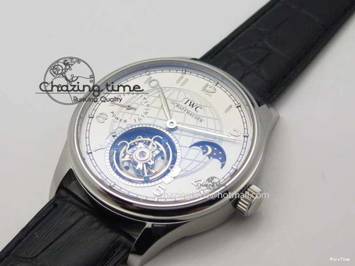 MIROTIME 0309 UrbanStyle Portuguese Tourbillon Power Reserve Moonphase SS White Dial On Black Leather Strap 7318